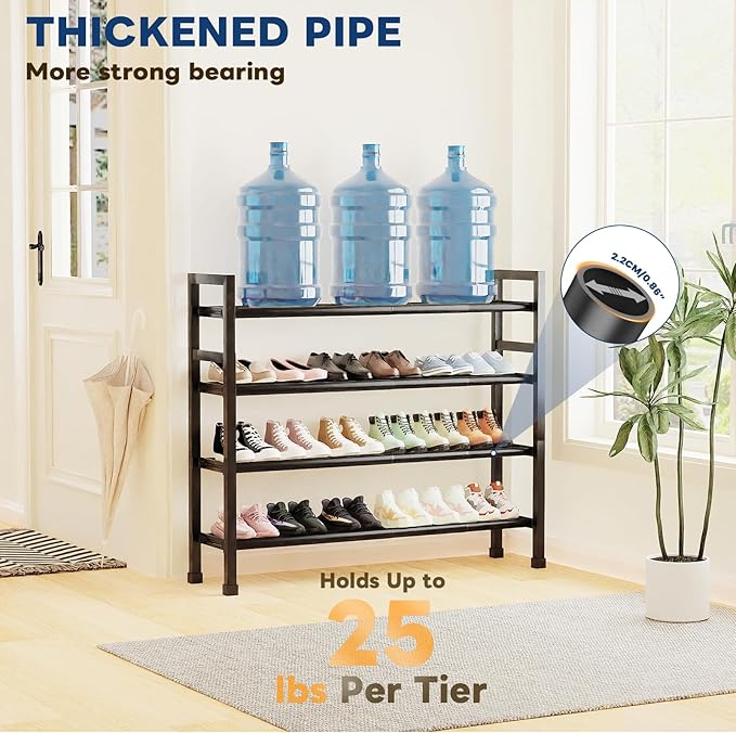 Mavivegue Expandable Shoe Rack, 4-Tier 19"-43.3" Adjustable Shoe Rack for Closet,Hall Entryway,Front Door,Garage, Sturdy Steel Space-Saving Rack, Black-NeatNest