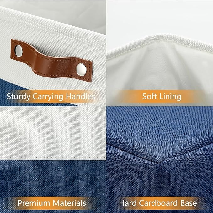 DULLEMELO Large Storage Basket 17"x12"x15",Fabric Organizer Bin for Storage Clothes, Toys, Books,Storage Bin with Handles for Bedroom, Closet, Nursery (White&Blue,1 Pack)-NeatNest