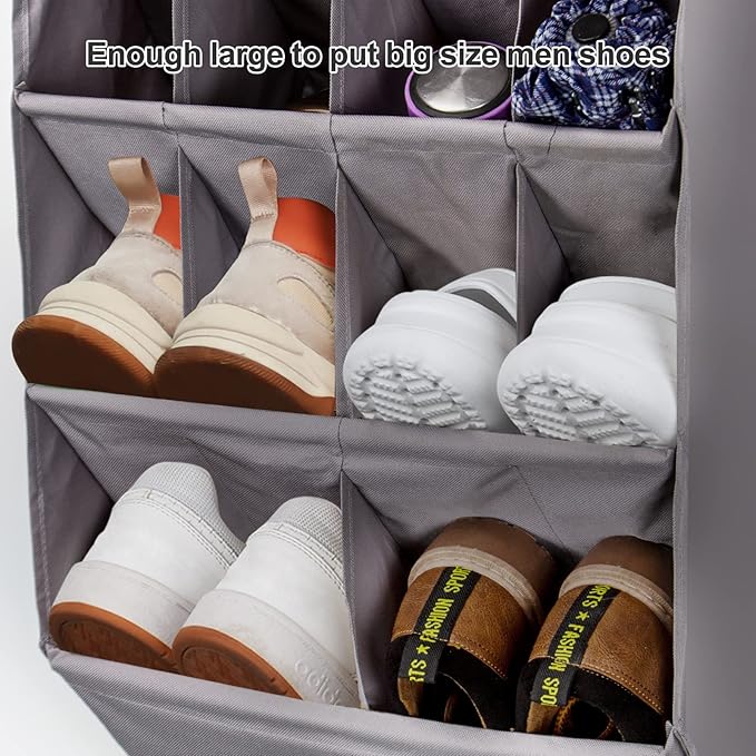 FENTEC 2 Pack Over the Door Shoe Organizer, Hanging Shoe Organizer Rack,24 Large Pockets and 4 Larger Storage Various Compartments with 6 Hooks, Home Accessories, Grey-NeatNest