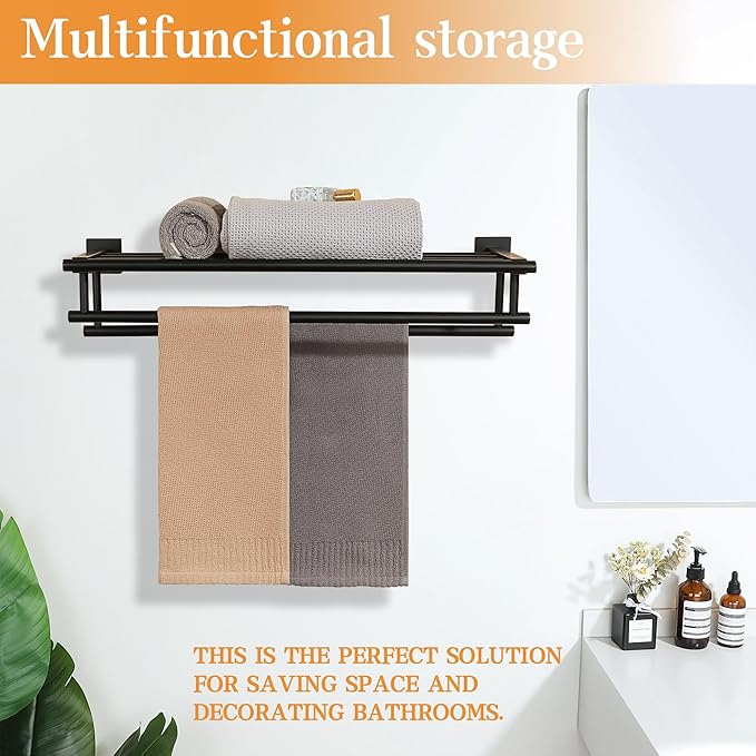 Alise Towel Rack,Towel Holder Towel Shelf with Double Towel Bars for Bathroom Lavatory,28 Inch SUS304 Stainless Steel Wall Mount Towel Hanger,Matte Black