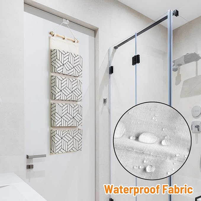 CROWNED 2Pcs Over Door Hanging Storage Bags Wall Mount Closet Organizer, 4 Big Pockets Linen Cotton Fabric Living Room Bedroom Bathroom File Magazine Waterproof Free Hooks White-NeatNest