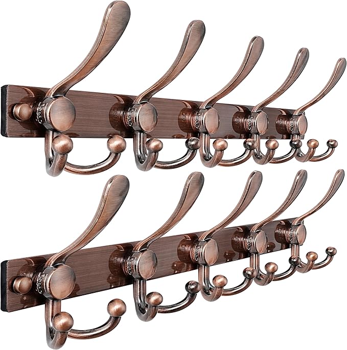 Dseap Coat Rack Wall Mount 2.0 Pro: Heavy Duty 300% Thicker, 16" Stud Mount, Stainless Steel Wall Coat Hooks Hanger for Clothes Jackets Hats Entryway Closet, MaxStrong, Antique Copper, Pack of 2