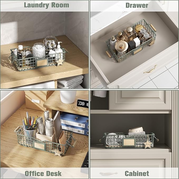 Bathroom Organizer Basket with Handle, Home Decor Organizers - Bathroom Organizers and Storage - Exquisite Vanity Tray for Skincare - Counter Tray for Organizing - Sage Green-NeatNest