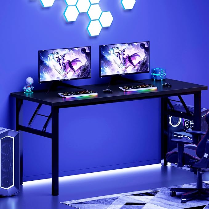 DlandHome Large Computer Desk, Folding Desk, Decent and Steady Home Office Desk/Workstation/Table 54.3inch Black Black-NeatNest