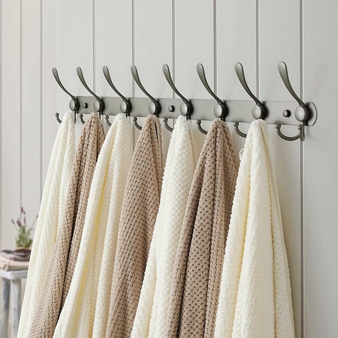 Dseap Coat Rack Wall Mount - 29.5” Long 8-Tri-Hooks Heavy Duty Coat Hanger Rail Wall Hooks for Hanging Coats Hats Clothing Clothes Purse Mudroom Entryway, Gray-NeatNest