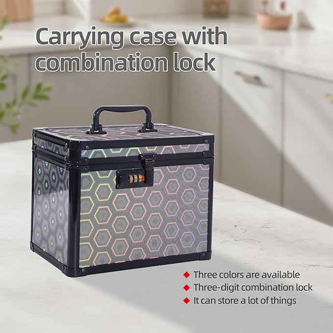 Medication Combination Lock Boxes with Code for Personal Items, Medicine Lockbox for Documents 10 x 7.25 x 7.75 Inches Colorful Black