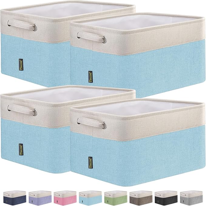 BALEINE 4 Pack Fabric Storage Bins for Shelves, Linen Storage Baskets for Organizing, Decorative Closet Bins for Clothes, Home (Skyblue, 12"x8"x8")-NeatNest