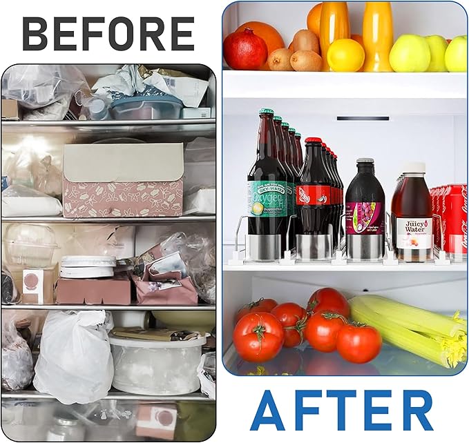 Drink Organizer for Fridge, Soda Can Organizer Dispenser for Refrigerator with Automatic Pusher Glide, Width Adjustable Clear Dividers Can Holder for 15 Cans, 115''D x 8.9''W x 3.1''H, 3 Rows