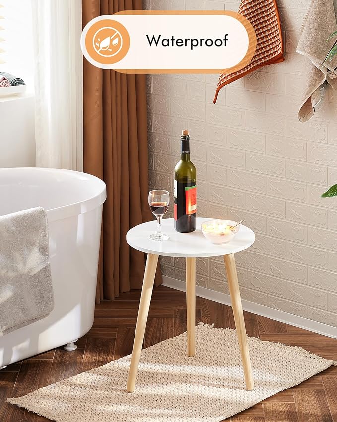 Apicizon Round Side Table, White Bedside Table Coffee End Table for Bedroom, Living Room, Small Spaces, Easy Assembly Nightstands with Natural Wood Legs, 16.5 x 20.5 Inches-NeatNest