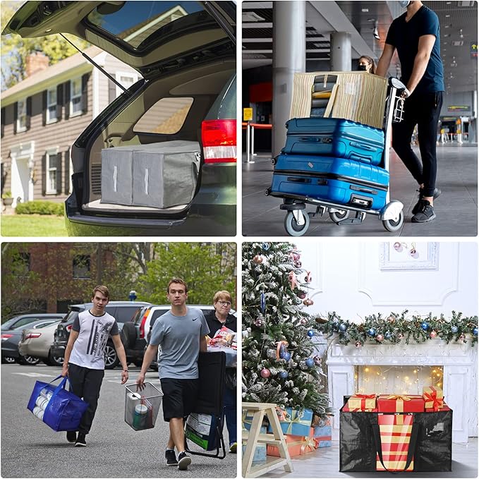 BALEINE 2-Pack Oversized Moving Bags with Reinforced Handles, Heavy-Duty Storage Tote for Clothes, Moving Supplies (Color Stripe with Window, 2-Pack)-NeatNest