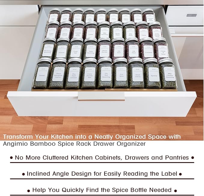 Bamboo Spice Rack Drawer Organizer - 8 Piece Set - 8" or 16" Wide-NeatNest