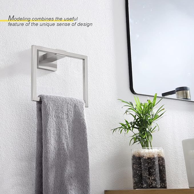 KOKOSIRI Bath Towel Ring 2PC Towel Hanger Bathroom Towel Holder Towel Rack Wall Mounted Stainless Steel 2 Pack, Brushed Steel, B3004BR-P2