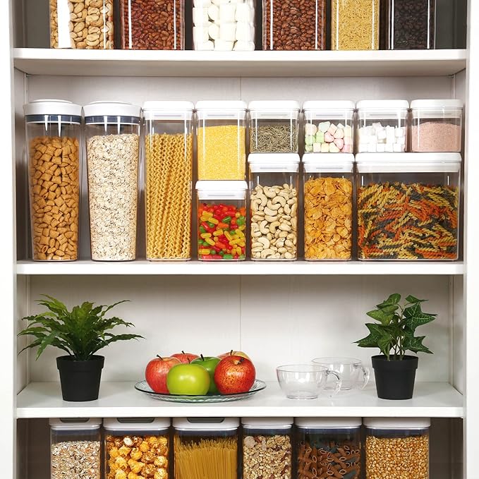 Felli Flip Tite Storage Container with 4 Inch Lid SQUARE & RECTANGLE, Air Tight Ring Seal Top Clear Acrylic Canister Jar, Spice Pasta Cereal Snack Pantry Organizer, Gift Set for Women (10pk, Variety)-NeatNest