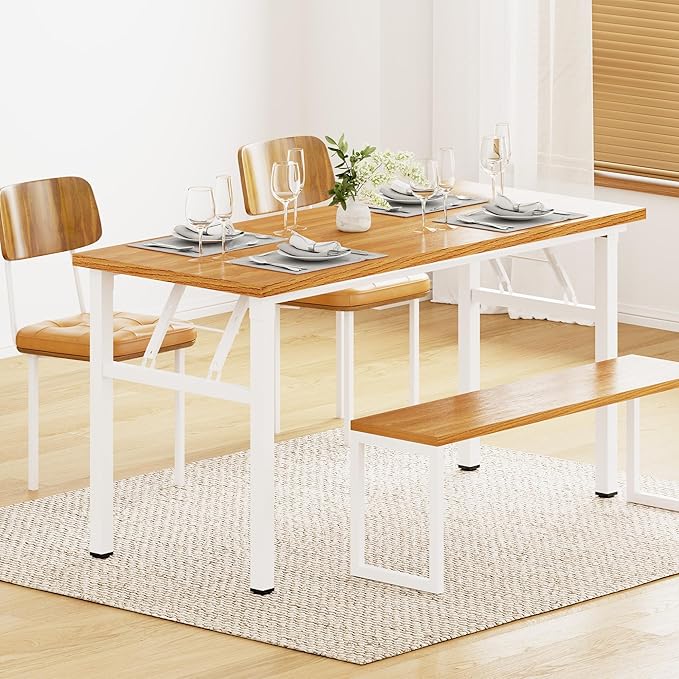 DlandHome Large Computer Desk, Folding Desk, Decent and Steady Home Office Desk/Workstation/Table 54.3inch Teak White-NeatNest