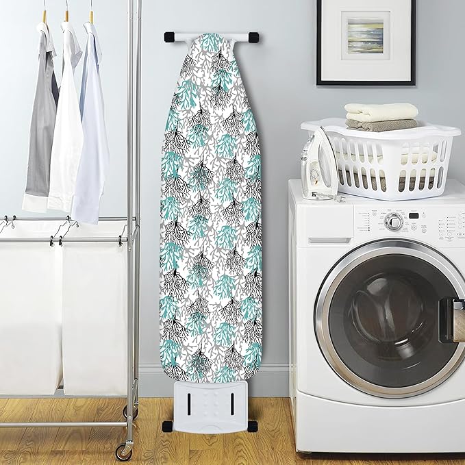 Extra Thick Ironing Board Cover and Pad, Coastal Summer Beach Coral 15x54 Ironing Board Cover, Resist Scorching and Staining,Elastic Edges,Seaside Nautical Blue Grey