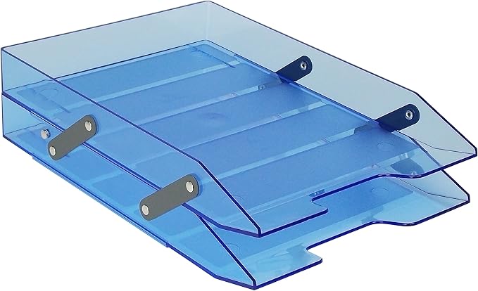Acrimet Collapsible Articulated Letter Tray 2 Tier Plastic Desktop File Organizer (Clear Blue Color)-NeatNest