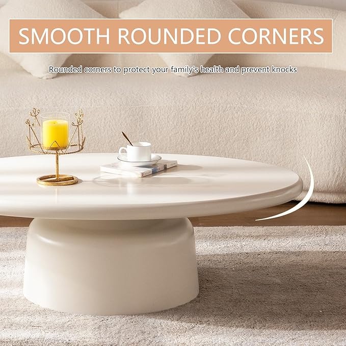 Creamy White Oval Coffee Table 45.6" Cute Corner Center Tables with Sturdy Pedesta Modern Wood Tea Table Low Floor Tables for Living Room Bedroom Easy Assembly,Oval Table-NeatNest