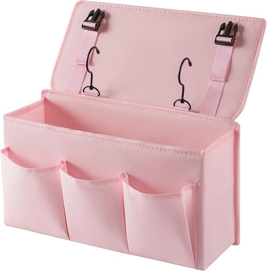 Bedside Caddy Bedside Storage Organizer,Bed Caddy With Thickened Material Suitable for Homes, Dormitories, Hospitals, Cribs, RVs,Great for Magazines,Books,Remote, Phone (Pink)-NeatNest