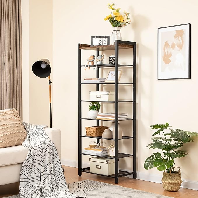 HOOBRO 8-Tier Shoe Rack, 20.5" L Shoe Storage Organizer, Narrow Shoe Shelf, Saving Space, Stable and Sturdy, Hold 14-16 Pairs of Shoes, for Entryway, Hallway, Living Room, Rustic Brown BF48XJ01-NeatNest