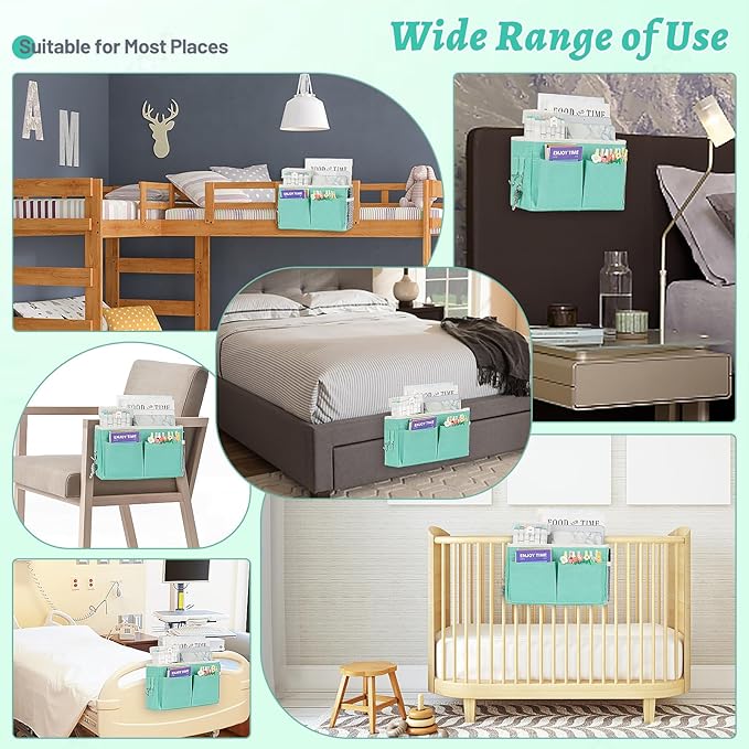 Bedside Caddy Hanging Storage with Water Bottle Holder for Bunk Bed Hospital Bed Dorm Rooms (Light Green)-NeatNest