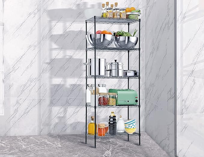 5-Tier Metal Wire Shelving Unit Snack Shelf Storage Rack NSF Certified Storage Shelves 750 Lbs Capacity Standing Utility Shelf for Laundry Kitchen Pantry Garage Organization