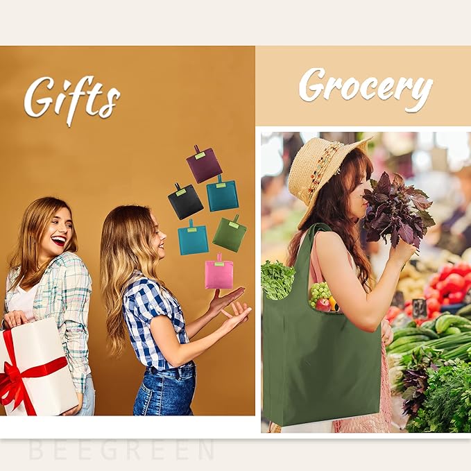 BeeGreen Colorful Kitchen Reusable Grocery Bags - Heavy Duty Foldable Polyester Shopping Bag With Handles, Bulk Travel Tote Bag with Pockets for Women Cloth Reusable Gift Bags-NeatNest