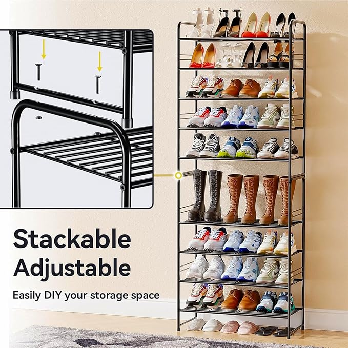 5-Tier 27” Wide Shoe Rack for Closet, Metal Stackable Shoe Shelf Organizer, Holds 18 Pairs Large Capacity, Black-NeatNest