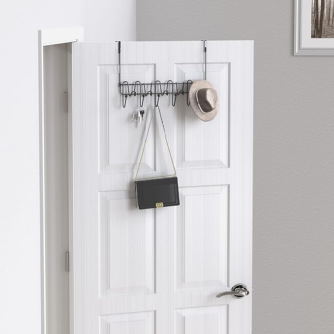 Deco Brothers Over The Door Hook Organizer with 11 Hooks, Black-NeatNest