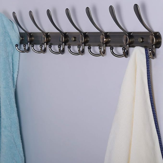 Dseap Coat Rack Wall Mount - 29.5” Long 8-Tri-Hooks Heavy Duty Coat Hanger Rail Wall Hooks for Hanging Coats Hats Clothing Clothes Purse Mudroom Entryway, Bronze, Pack of 2-NeatNest