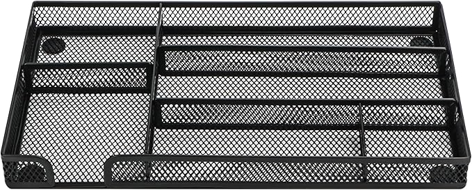 Annova Desk Drawer Organizer Tray for Office Organization - Metal Mesh - Storage Tray with Dividers for Pens, Desktop Accessories, Bathroom, Kitchen, Makeup and Office Supplies (Small, Black)-NeatNest