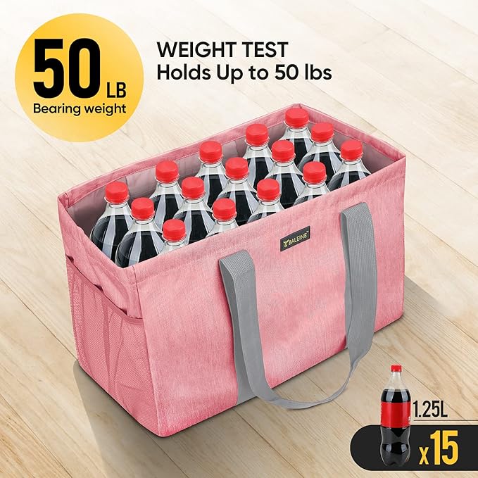 BALEINE Soft 9 Gallon Extra Large Utility Tote, Foldable Reusable Storage Bag (Peach Pink)-NeatNest