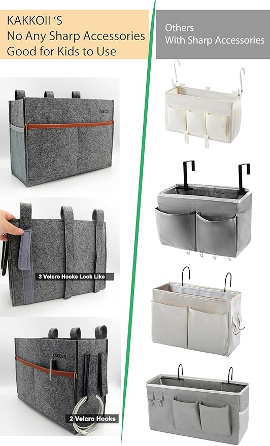 Bedside Caddy, Felt Bedside Storage Organizer, Hanging Storage Bag, Chair Organizer Caddy, Remote, Magazine, Drink Bottle Holder for Hospital, Dorm Bed, Baby Stuff, Office (Light Grey Small)-NeatNest
