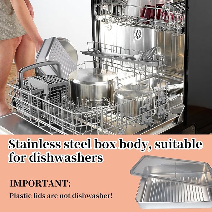10 Pack Bacon Cheese Meat Storage Container Stainless Steel Airtight Storage Container Kitchen Food Storage Containers Fruit Tray with Lids Stackable Fridge Organizer Bins for Fruit Vegetable Food