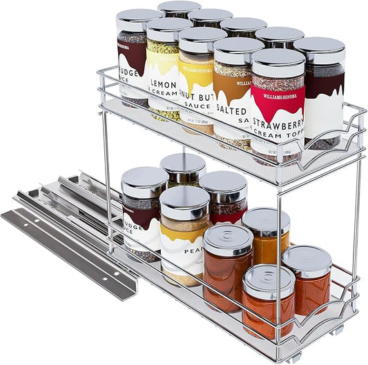 BBV Spice Rack Organizer, Double layer Seasoning Organizer for Cabinet Countertop, Kitchen, Pantry, Sliding Metal Chrome Spice Organization (5 inch)-NeatNest