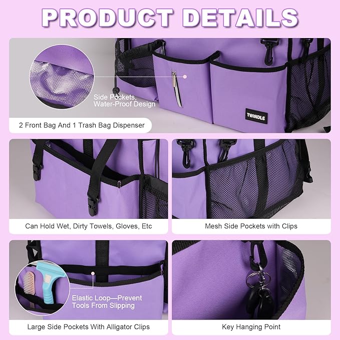 Extra-Large Cleaning Caddy Bag With Detachable Divider,Cleaning Caddy For Cleaning Supplies,19.69" X 11.42" X 11.42" Cleaning Supply Caddy With Adjustable Shoulder Strap & Waist Belt For Cleaners