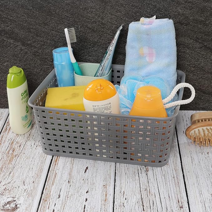 Anbers Small Plastic Storage Basket Pack of 6, Gray Pantry Storage Bins-NeatNest