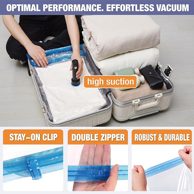 Travel Vacuum Storage Bags with Electric Pump, 10 Combo Travel Packing Bags for Luggage and Suitcase, Carry-on Size Compression Space Saver for Clothes and Clothing-NeatNest