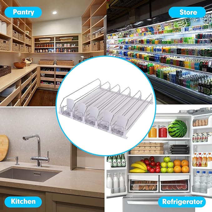 Drink Dispenser for Refrigerator, Self-Pushing Soda Can Organizer for Fridge, 5 Rows already Assembled, Automatic Can Dispenser with Spring Loaded for Refrigerator Holds 25 cans, White