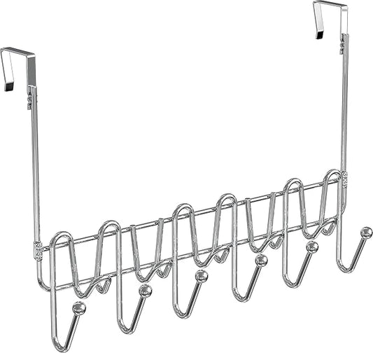 DecoBros Supreme Over The Door 11 Hook Organizer Rack, Chrome Finish-NeatNest