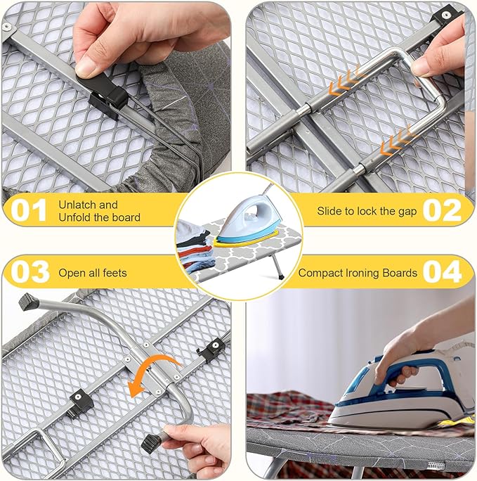 Chunful Tabletop Ironing Board with Iron Rest 32 x 12 Inch Small Compact Travel Foldable Ironing Board with Silicon Mat Portable Non Slip Feet Table for Dorm and Small Space(Elegant,Dark Gray)