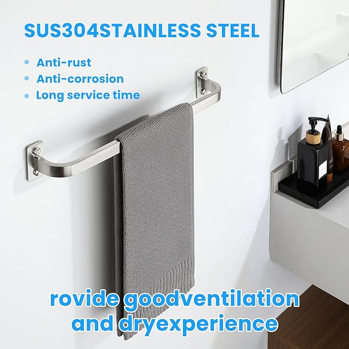 Bathroom Towel Bar, 16 inch Towel Racks for Bathroom Wall Mounted, SUS304 Stainless Steel Heavy Duty Towel Holder Bathroom Accessories Modern Home Decor, Brushed Finished
