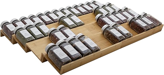 Bamboo Spice Rack Drawer Organizer - 8 Piece Set - 12" Wide, Combine Into 24" Rack (12" or 24")-NeatNest