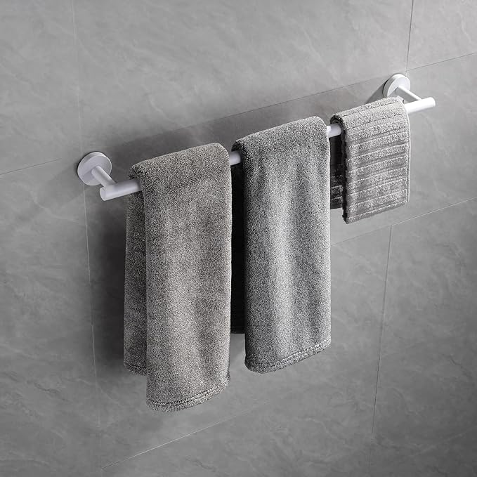 GERZWY 24-Inch Bathroom Towel Bar Modern Round Style Bath Towel Bar SUS 304 Stainless Steel Wall Mount, White
