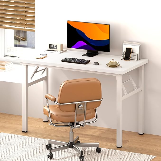 DlandHome Computer Desk Folding Table 39.4 inches Writing Desk for Small Space Folding Desk Laptop Desk No Assembly Required White&White-NeatNest