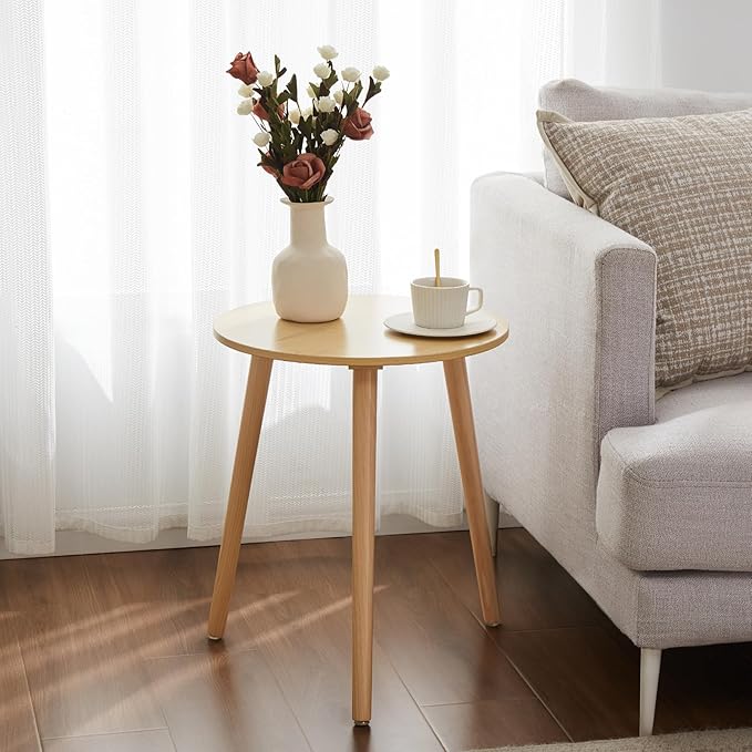 Apicizon Small Round Side Table, Modern Light Wood Side Table Bedside Nightstand End Table for Small Spaces, Bedroom, Living Room, 16.5 x 20 Inches, Natural-NeatNest
