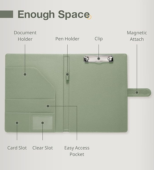 Clipboard Folder Padfolio, Mymazn Writing Portfolio Faux Leather Clipboards with Cover for Legal Pad Holder Letter Size A4 8.5 x 11 for Business Conference Notepad Clip Board (Sage)-NeatNest