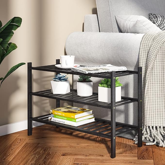 Shoe Rack, 3-Tier Bamboo Stackable Shoe Shelf Storage Organizer, Shoe Stand for Closet, Entryway and Hallway-NeatNest