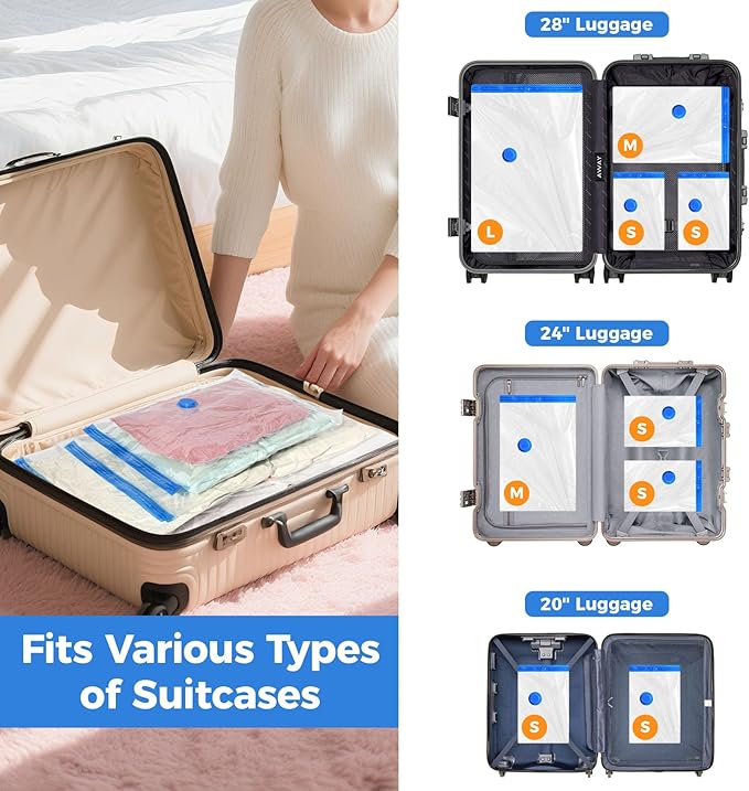 10 Pack Travel Vacuum Storage Bags with USB Electric Pump, Combo Space Saver Vacuum Seal Bags for Clothing Travel Vaccine Sealed Storage Bag for Blankets Clothes Comforters Luggage, Clear-NeatNest