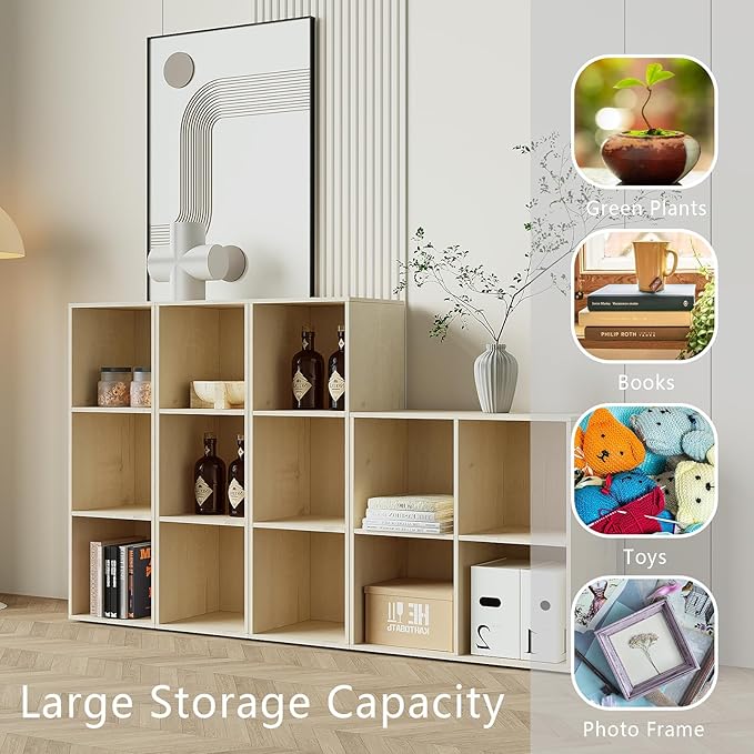 Wooden 2-Cube Storage Organizer with Closed Back Panel, 11in Cube Shelf Opening, Bookshelf, Display Shelf,Closet Cabinet for Home and Office,White Oak