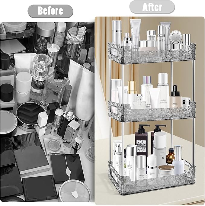 3-Tier Bathroom Counter Organizer Countertop Storage, Dresser Organizer Vanity Tray for Makeup, Perfume Organizer Cosmetics Skincare Shelf - Grey-NeatNest